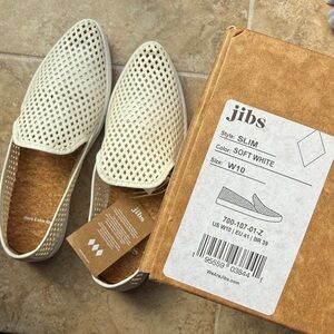 Jibs Slim Soft White Perforated Biodegradable Leather Slip On Sneaker Cork Sole